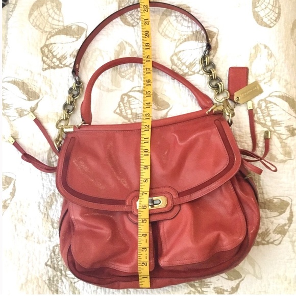 COACH®Flagship Chelsea Dowel Flap genuine leather Large Shoulder bag Orange - Picture 10 of 16